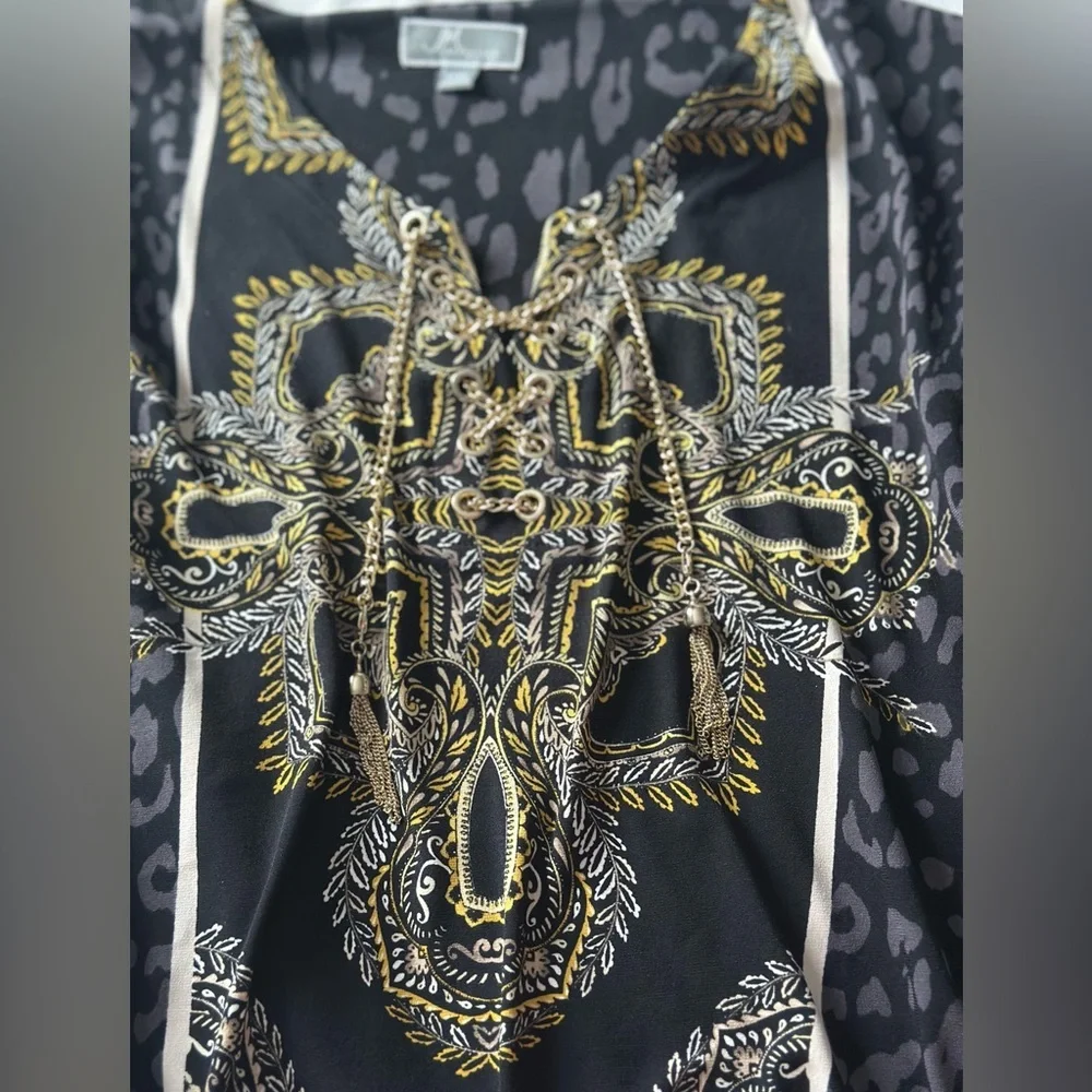 JM Collection Y2K Leopard-Panther Print w/Gold Chain Front Closure Blouse P/XL - Picture 5 of 11